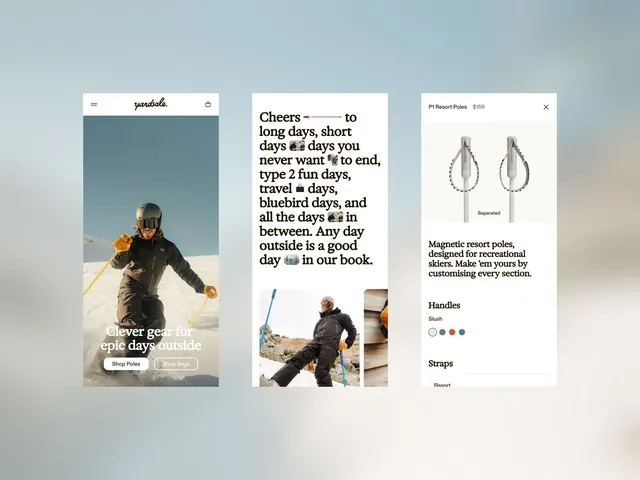 Outdoor gear brand mobile layout, photographic, minimal, light