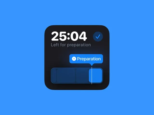 Bright blue timer widget UI mockup, minimal, dark-mode, light