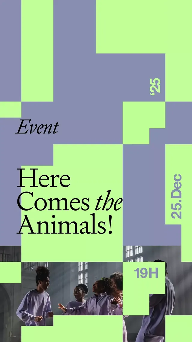 Neon lime and lavender event poster with geometric blocking, geometric, flat, light