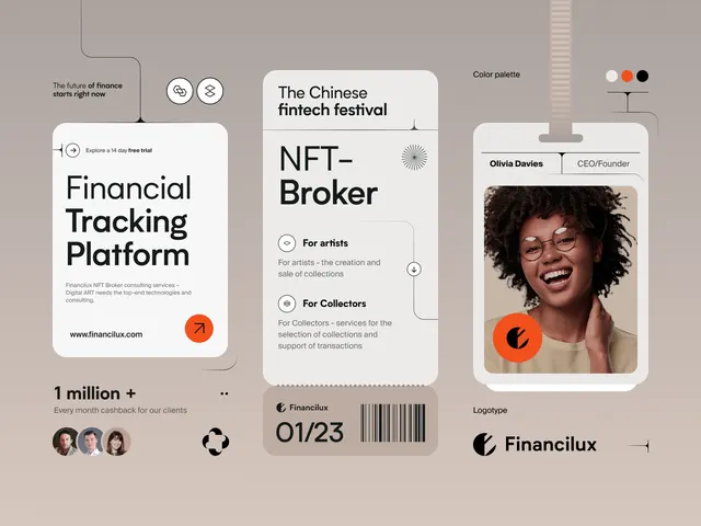 Fintech brand system with warm-neutral cards, minimal, corporate-clean, light