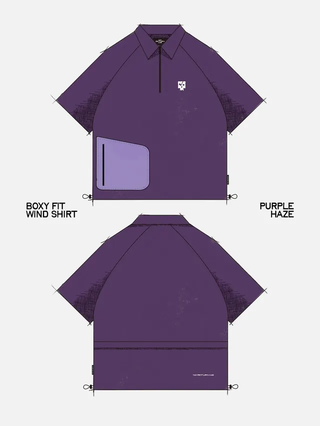 Apparel technical flat-lay with front and back views, technical, geometric, cool