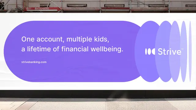 Strive fintech hero with purple gradient blob, minimal, gradient-heavy, light