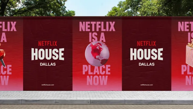 Netflix outdoor billboard: gradient palette with bold type, gradient-heavy, minimal, dark