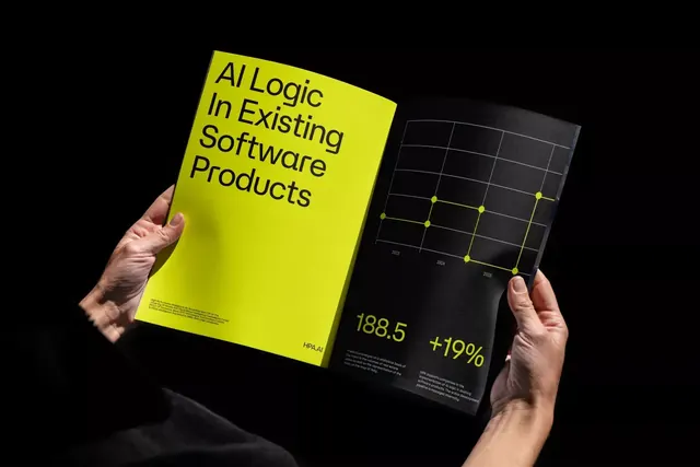 High-contrast collateral mockup with data visualization, minimal, corporate-clean, dark