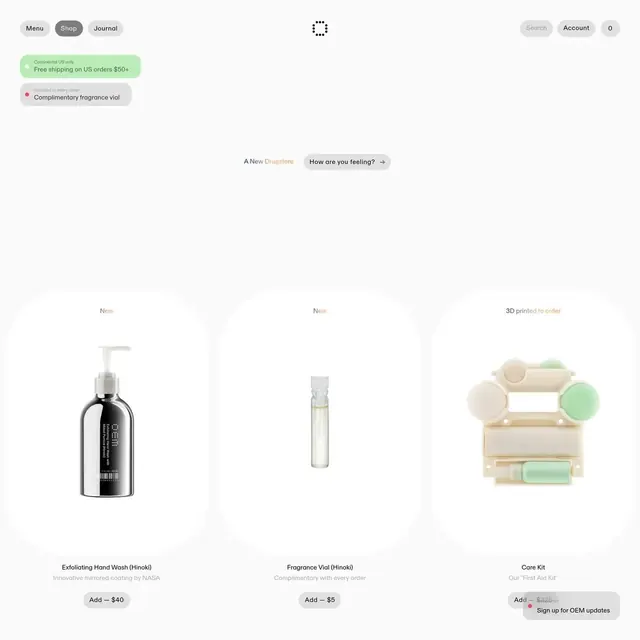 Cosmetics ecommerce grid with product cards and callout banners, minimal, flat, light