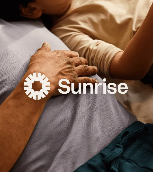 Sunrise brand mark on warm lifestyle photography, photographic, light-mode, warm