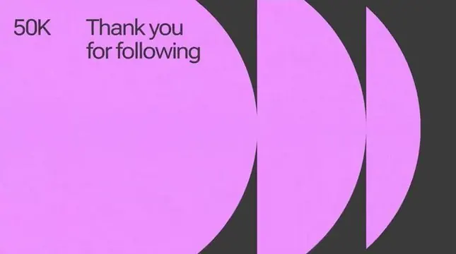 50K follower thank you with curved shapes, minimal, geometric, dark