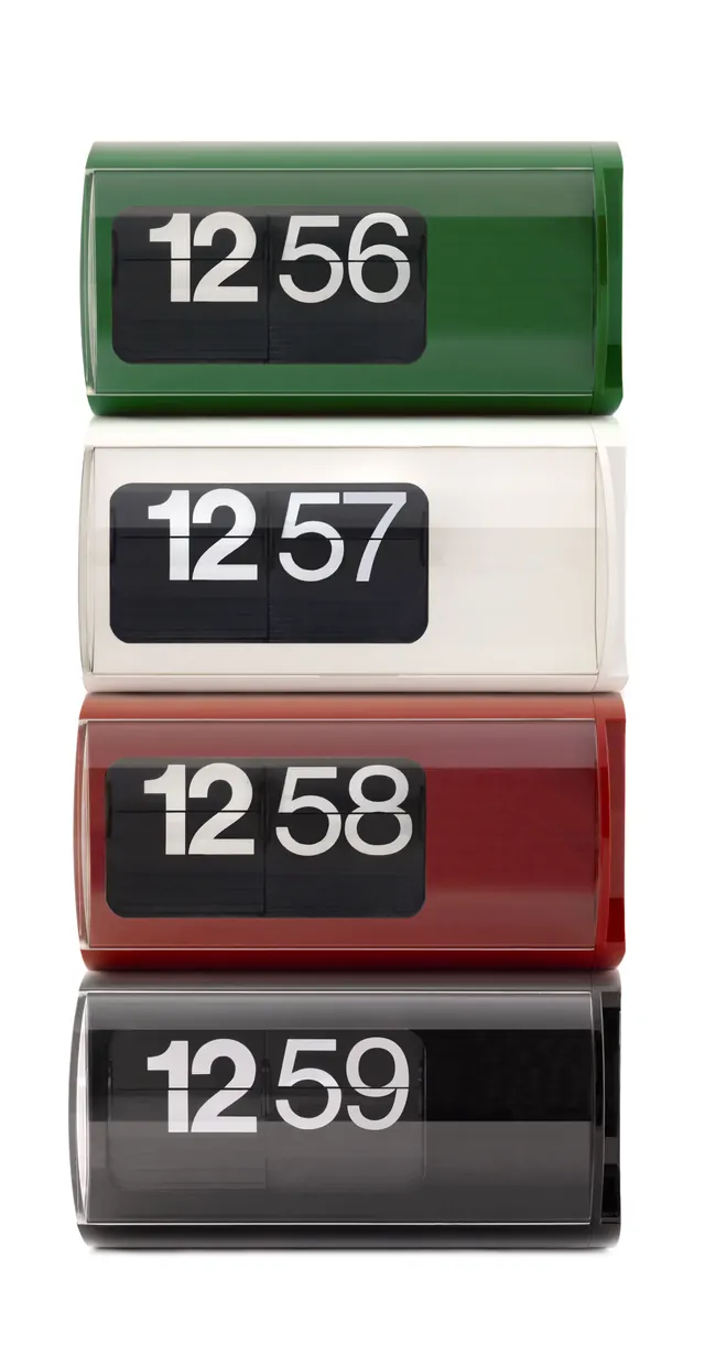 Flip clock mockup in four color variants, minimal, technical, light