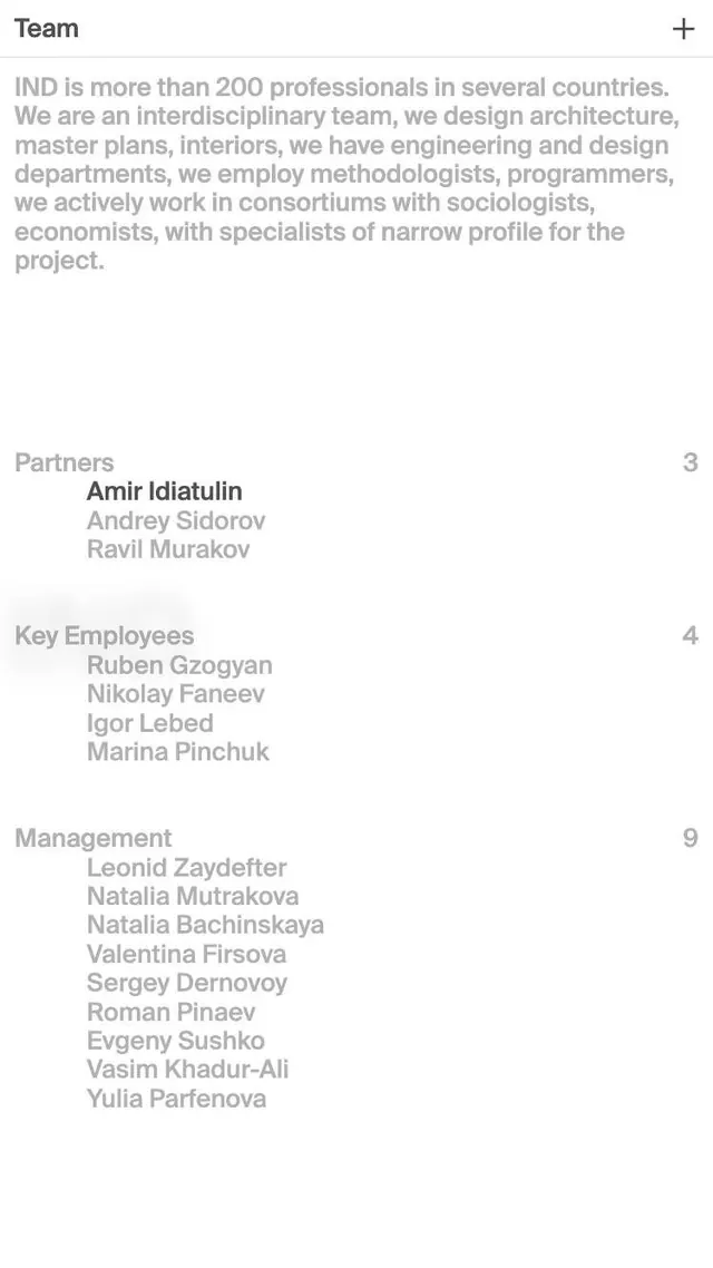 Hierarchical team directory with counted sections, corporate-clean, minimal, light