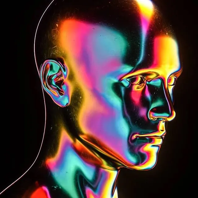 Iridescent Holographic Portrait, 3d-render, gradient-heavy, vibrant