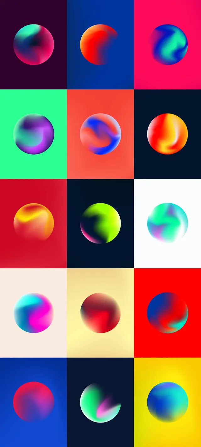 Abstract Gradient Spheres Grid, gradient-heavy, geometric, vibrant