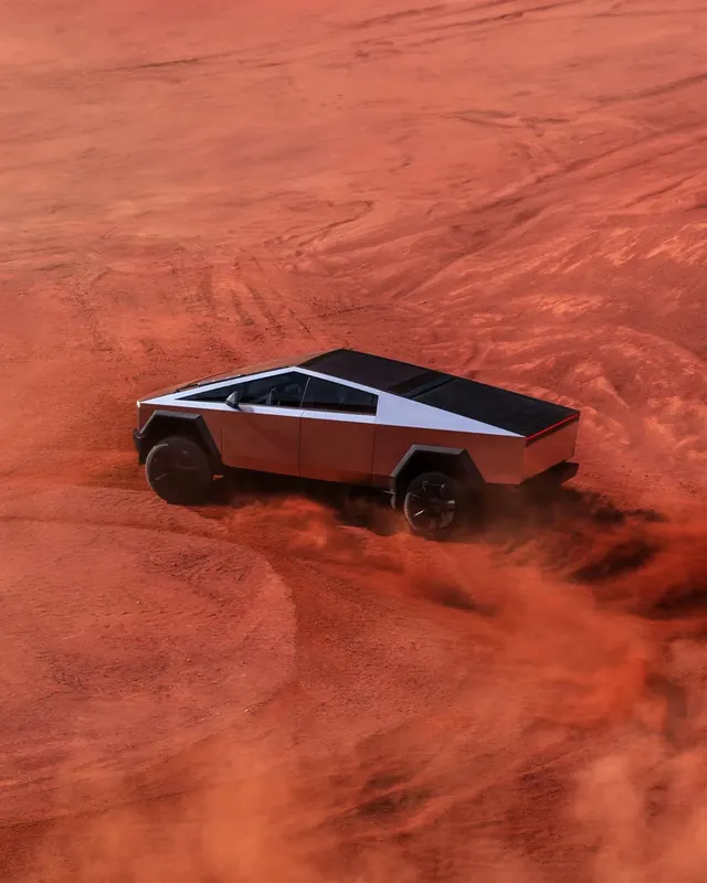 Futuristic Vehicle in Desert Landscape, minimal, geometric, warm