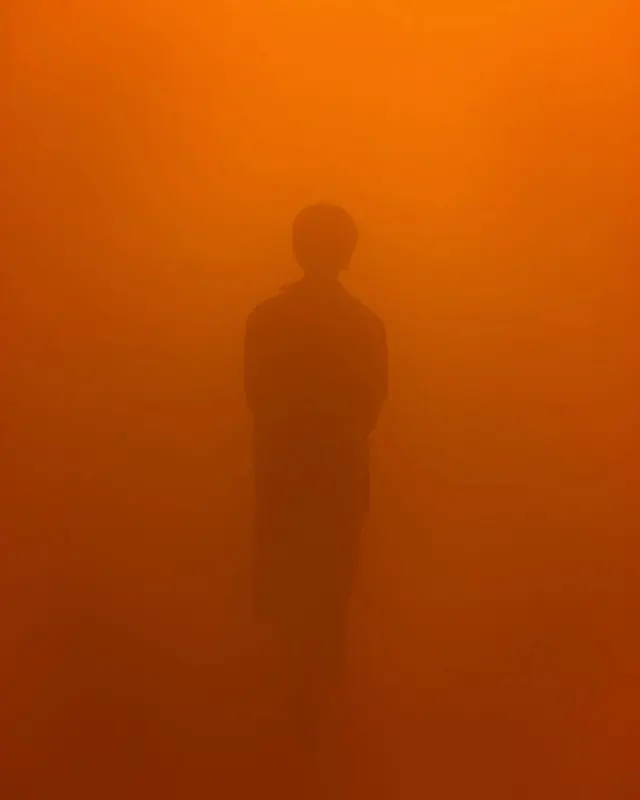 Monochromatic Orange Fog Portrait, minimal, abstract, warm