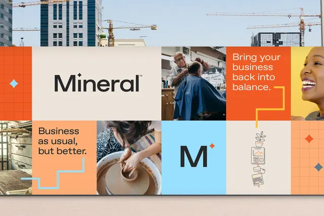 Mineral brand identity modular grid, corporate-clean, minimal, light