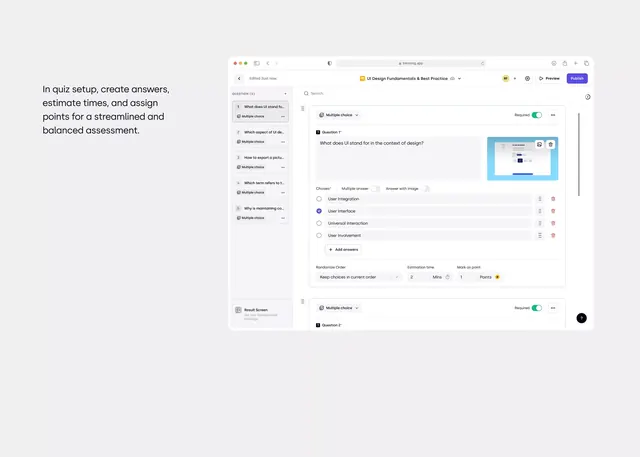 Quiz interface minimal assessment UI, minimal, technical, light