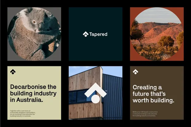 Tapered brand identity moodboard, minimal, corporate-clean, earthy