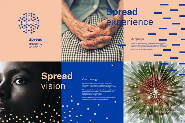 Peach and navy modular brand deck, minimal, corporate-clean, warm
