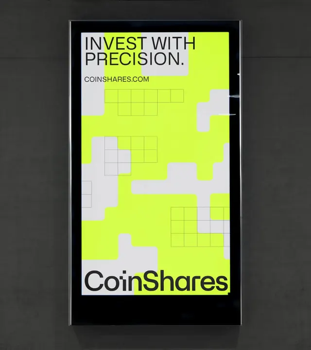 Neon-yellow fintech poster with fragmented geometric pattern, geometric, minimal, dark
