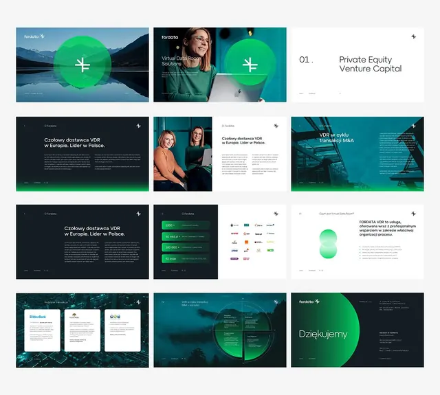 Fordata venture-capital pitch deck template, minimal, corporate-clean, light