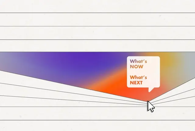 NOW and NEXT gradient transition diagram, gradient-heavy, abstract, cool