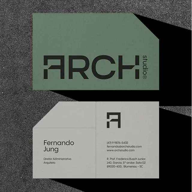 ARCH Studio business card set with geometric logo, minimal, geometric, light