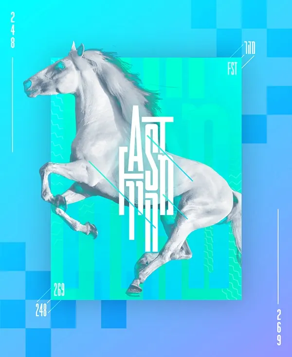 Abstract Horse Graphic with Typography, neo-brutalist, maximalist, vibrant