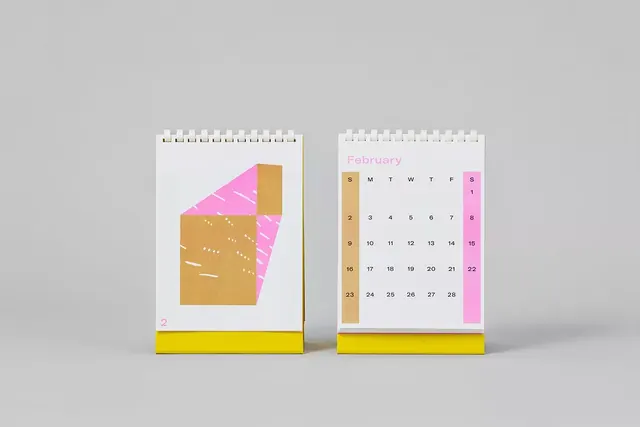 Stationery calendar design with geometric color blocking, minimal, geometric, pastel