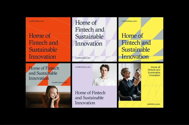 Fintech brand identity tiled grid system, geometric, corporate-clean, vibrant