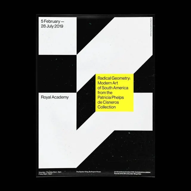 Museum exhibition poster with geometric abstraction, geometric, abstract, dark
