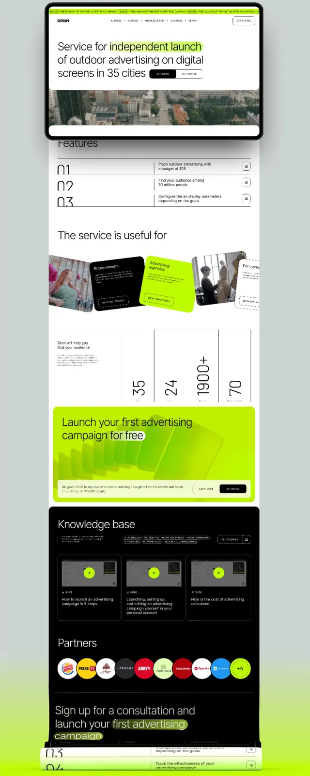 Digital advertising service landing page, minimal, corporate-clean, light