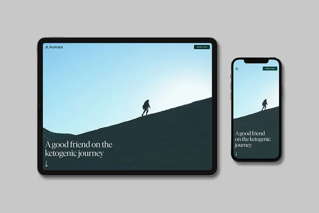 Acetrack wellness app mockup with silhouette on slope, minimal, light-mode, light