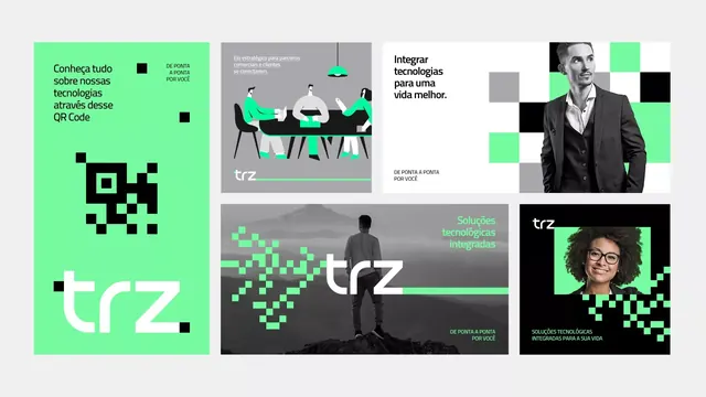 Tech brand identity system with neon accents, geometric, flat, dark