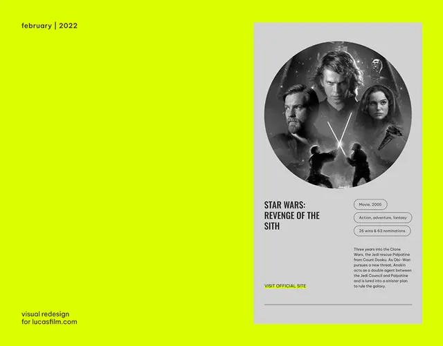 Star Wars film promo with lime background, minimal, editorial, dark