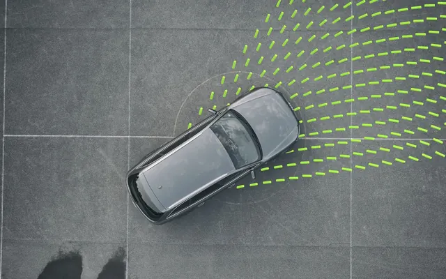 Car with radiating diagram grid overlay, minimal, geometric, dark