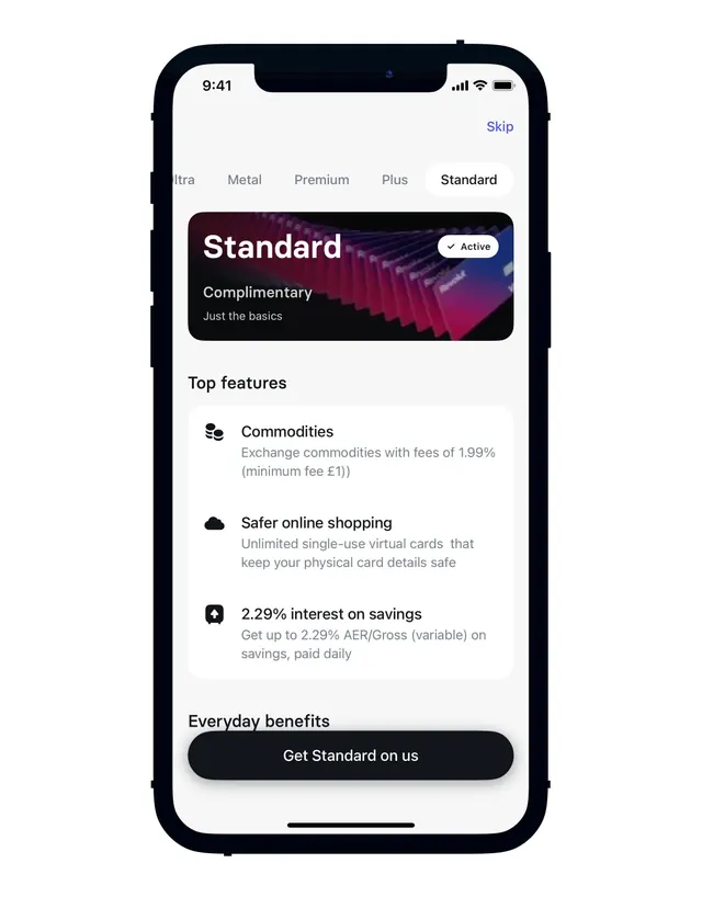 Fintech pricing tier card with gradient hero, minimal, flat, light