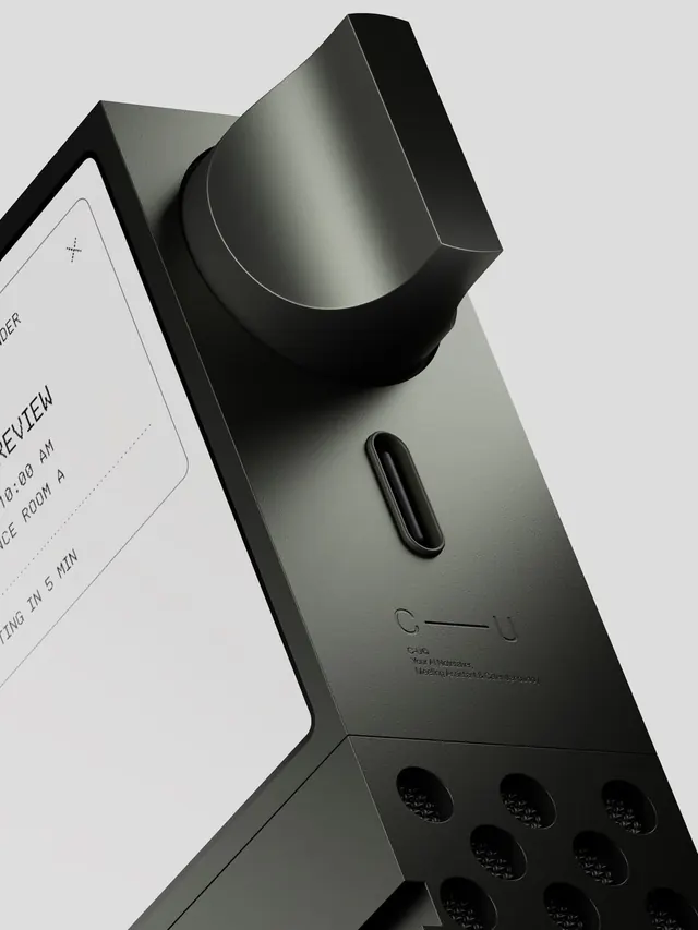 Black speaker mockup with gradient detail, technical, minimalist, dark