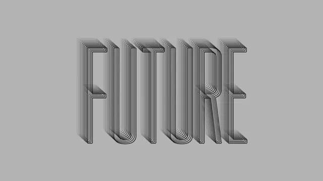 Striped 3D extruded lettering "FUTURE, display, geometric, light