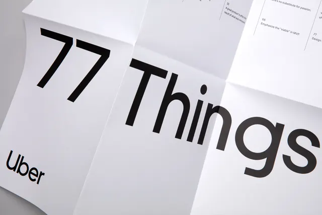 Uber 77 Things publication spread, editorial, minimal, light