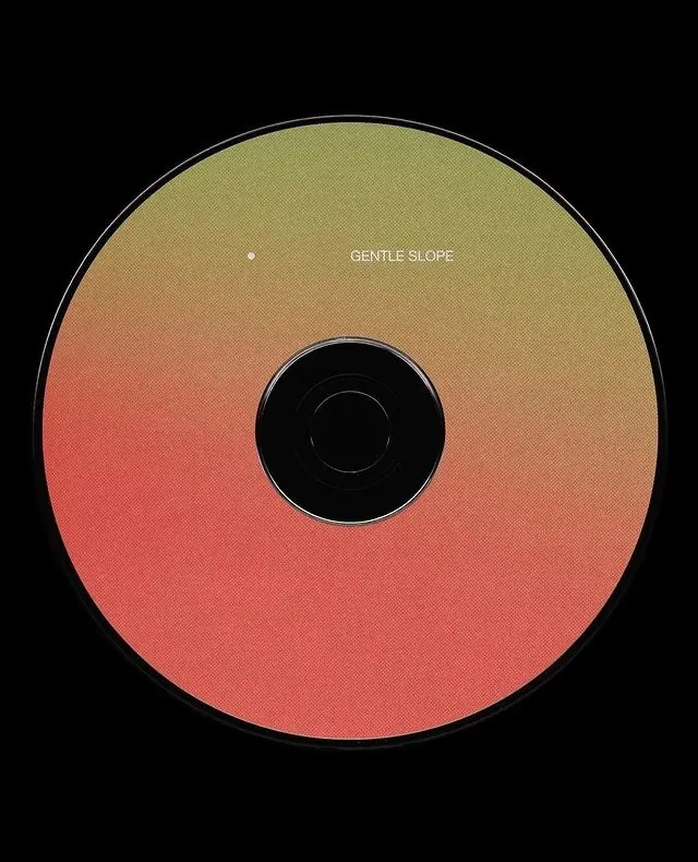 Gradient vinyl record cover with title, gradient-heavy, dark-mode, gradient