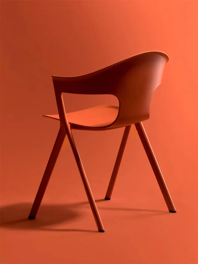 Warm red-orange modern chair design, 3d-render, photographic, warm