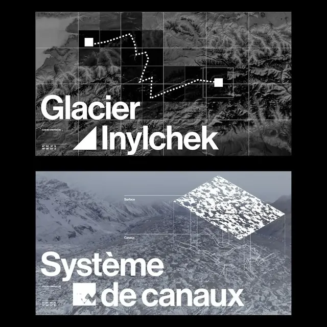 Monochrome glacial topography and drainage system diagram, monochrome, minimal, dark