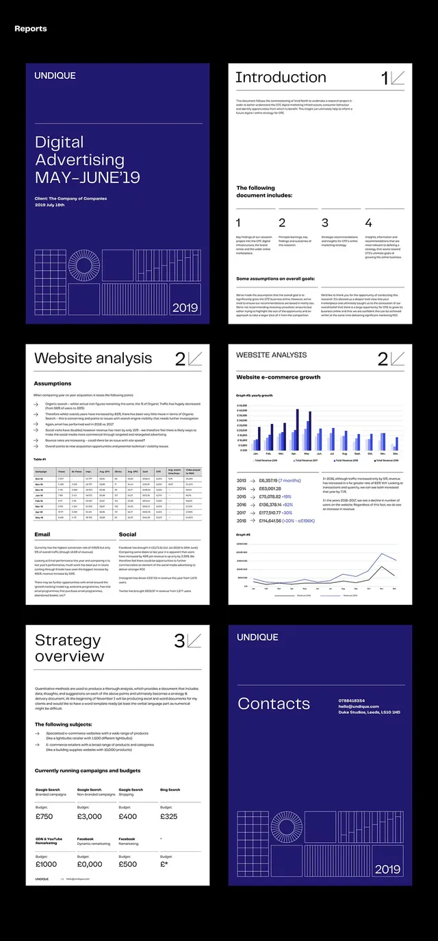 Digital advertising report with grid patterns, corporate-clean, minimal, light