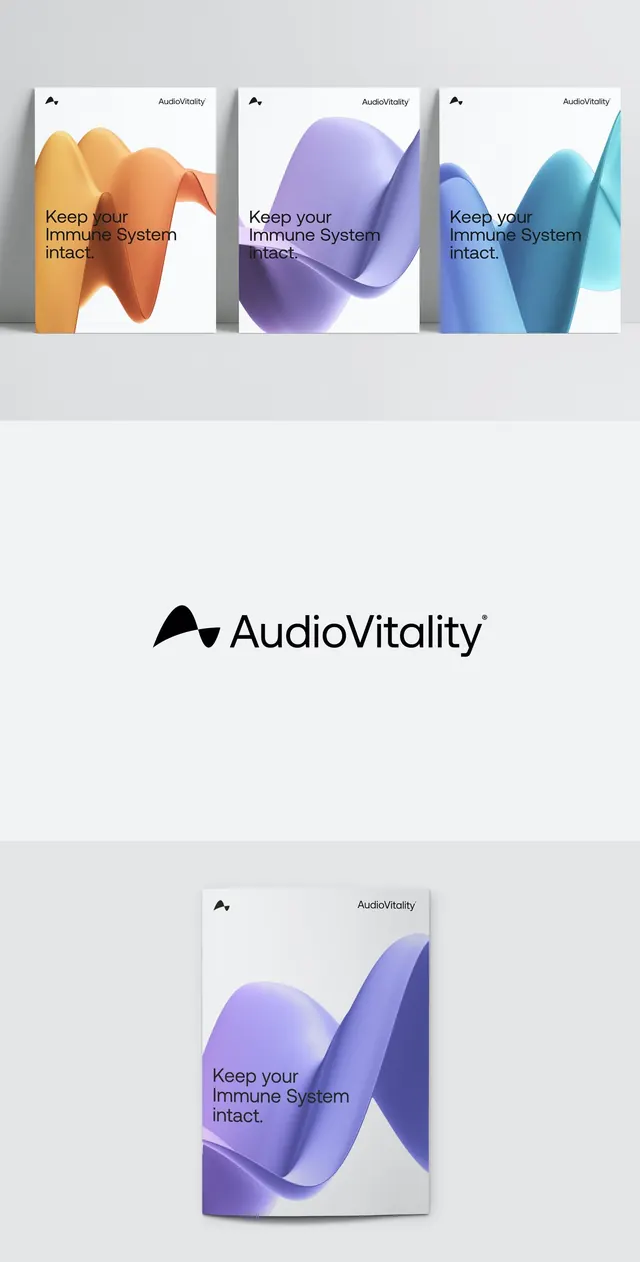 Three abstract 3D wave forms with immunity copy variants, minimal, gradient-heavy, light