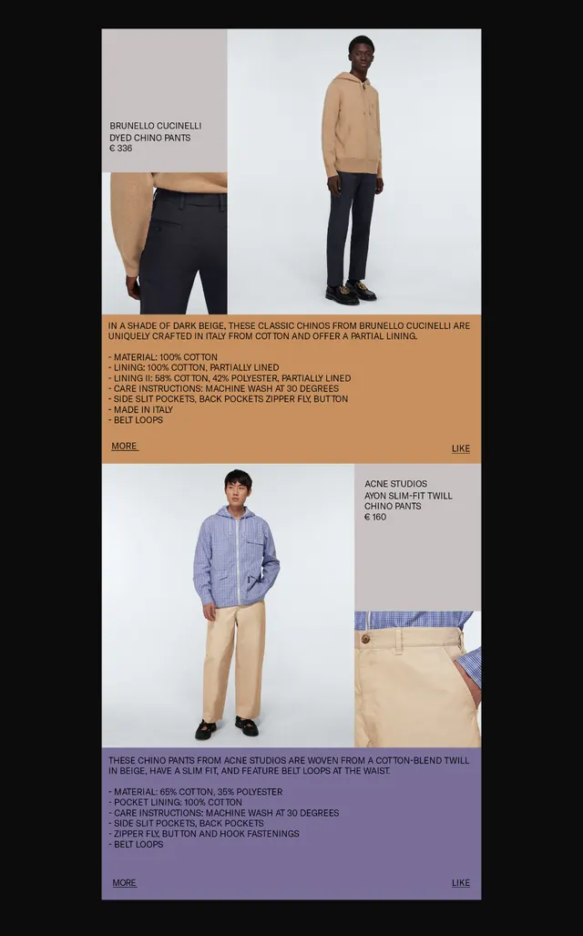 Multi-panel menswear product lookbook, minimal, photographic, light