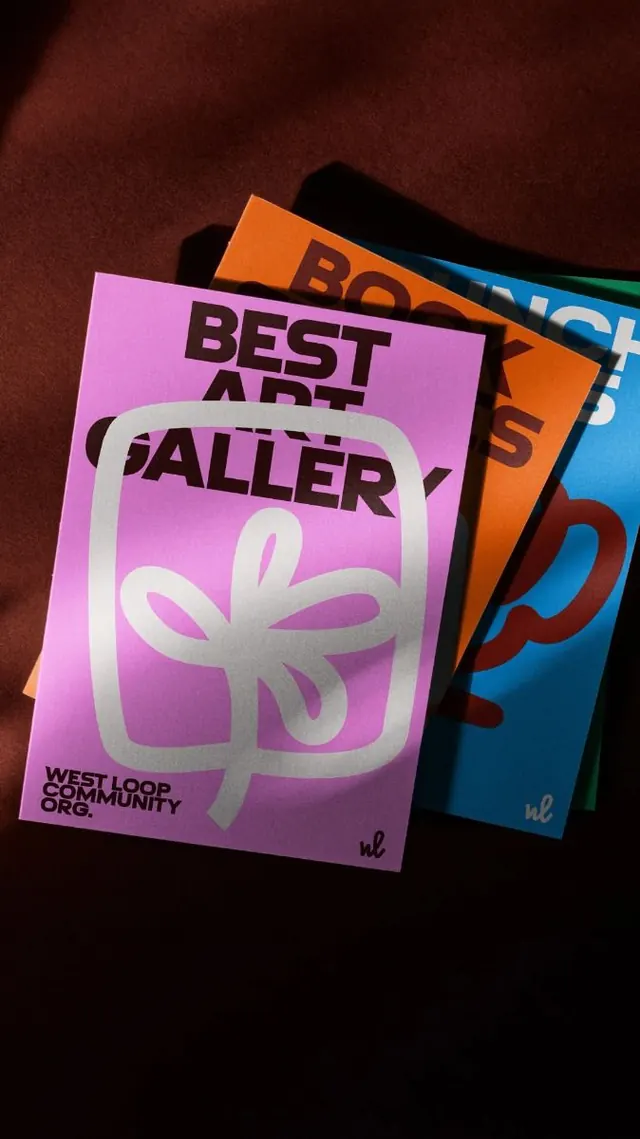 West Loop Community gallery poster with geometric flower shape, geometric, flat, vibrant