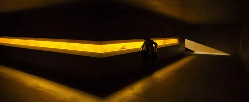 Architectural Interior with Linear Lighting, minimal, dark-mode, dark