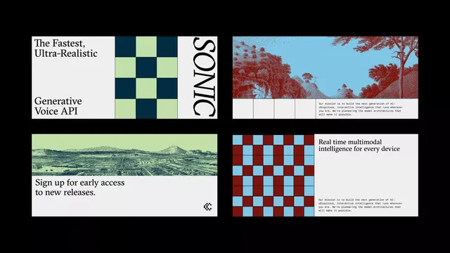 AI API modular grid showcase, minimal, geometric, dark