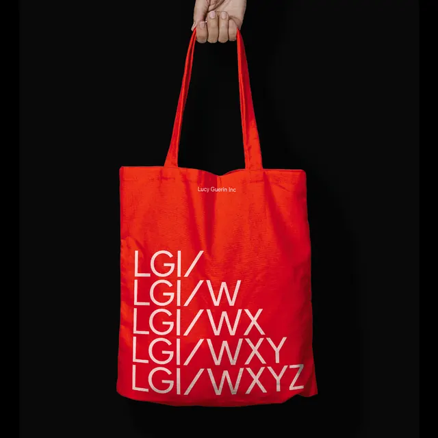 Red Tote Bag with Typographic Pattern, minimal, geometric, high-contrast