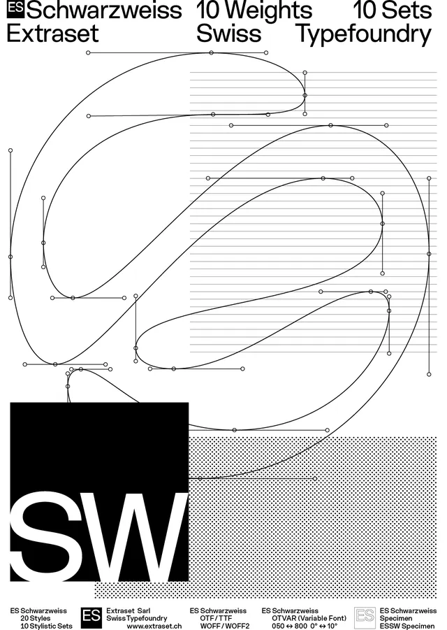 Schwarzwas Extraset Type Specimen, swiss, minimal, monochrome