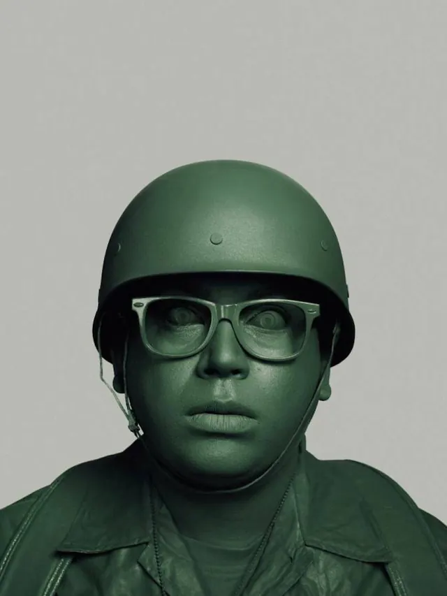Monochrome Portrait in Military Gear, monochrome, minimal, monochrome